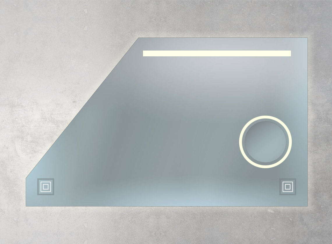 Dachschrägenspiegel mit integriertem Kosmetikspiegel, Ambiente- und LED-Beleuchtung und 2 Sensoren 